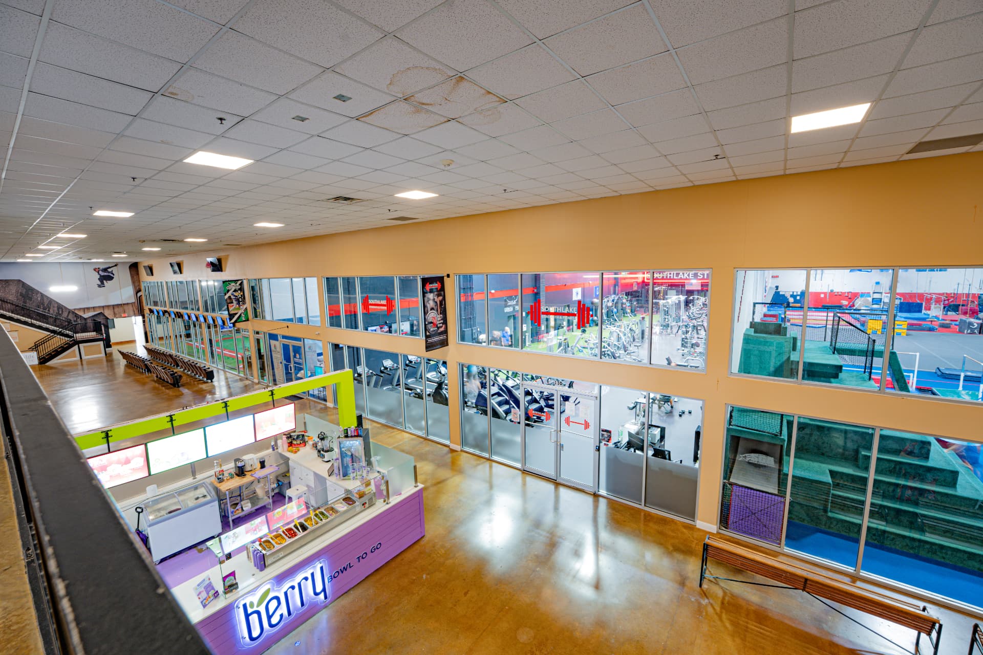 Second-level concourse overlooking fitness suites
